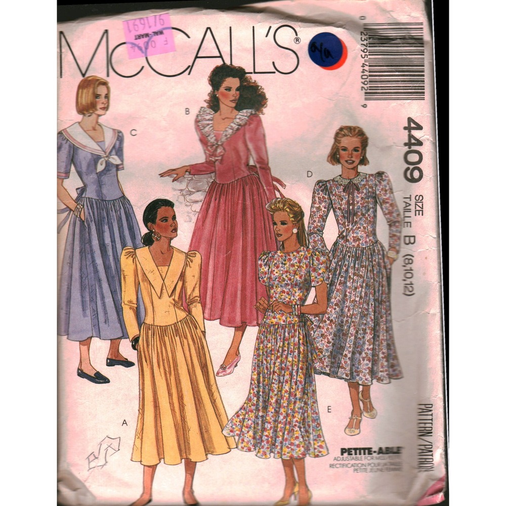 Vintage 1989 McCall's 4409 Misses Dress Sewing Pattern Size B 8 10 cut